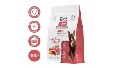 Корм Brit Care для взрослых привередливых кошек, с индейкой и уткой, Cat Delicious Taste, 400 г