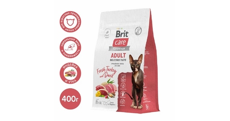 Корм Brit Care для взрослых привередливых кошек, с индейкой и уткой, Cat Delicious Taste, 400 г